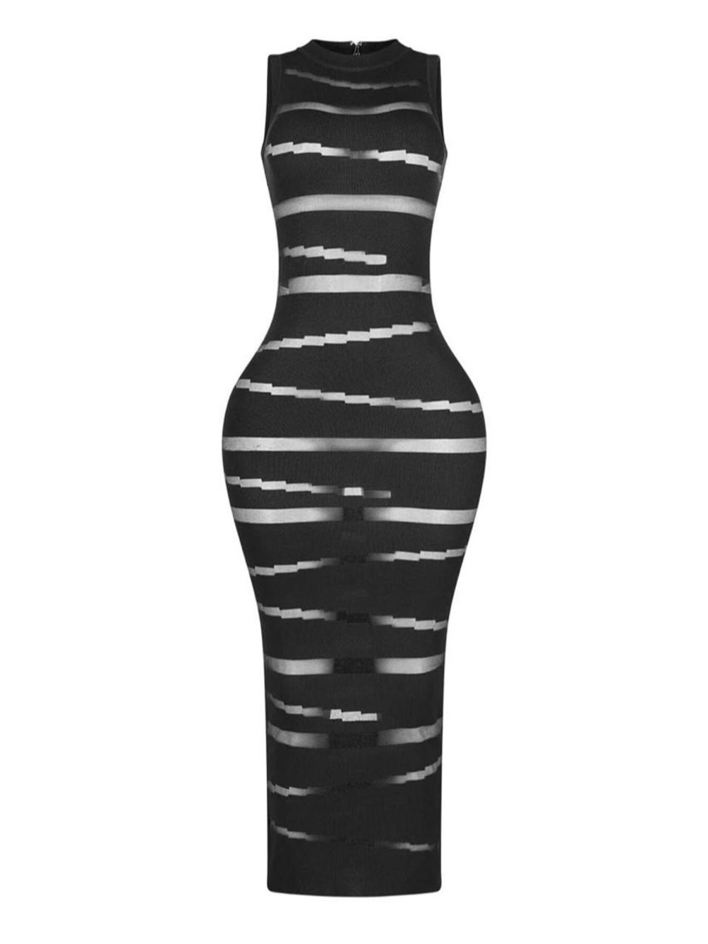 Sleeveless Black Sheer Stripe Bodycon Dress